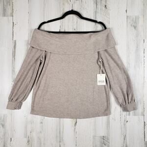 NWT ANA A New Approach Oatmeal Heather Drape Collar Knit Top Women's Size Medium